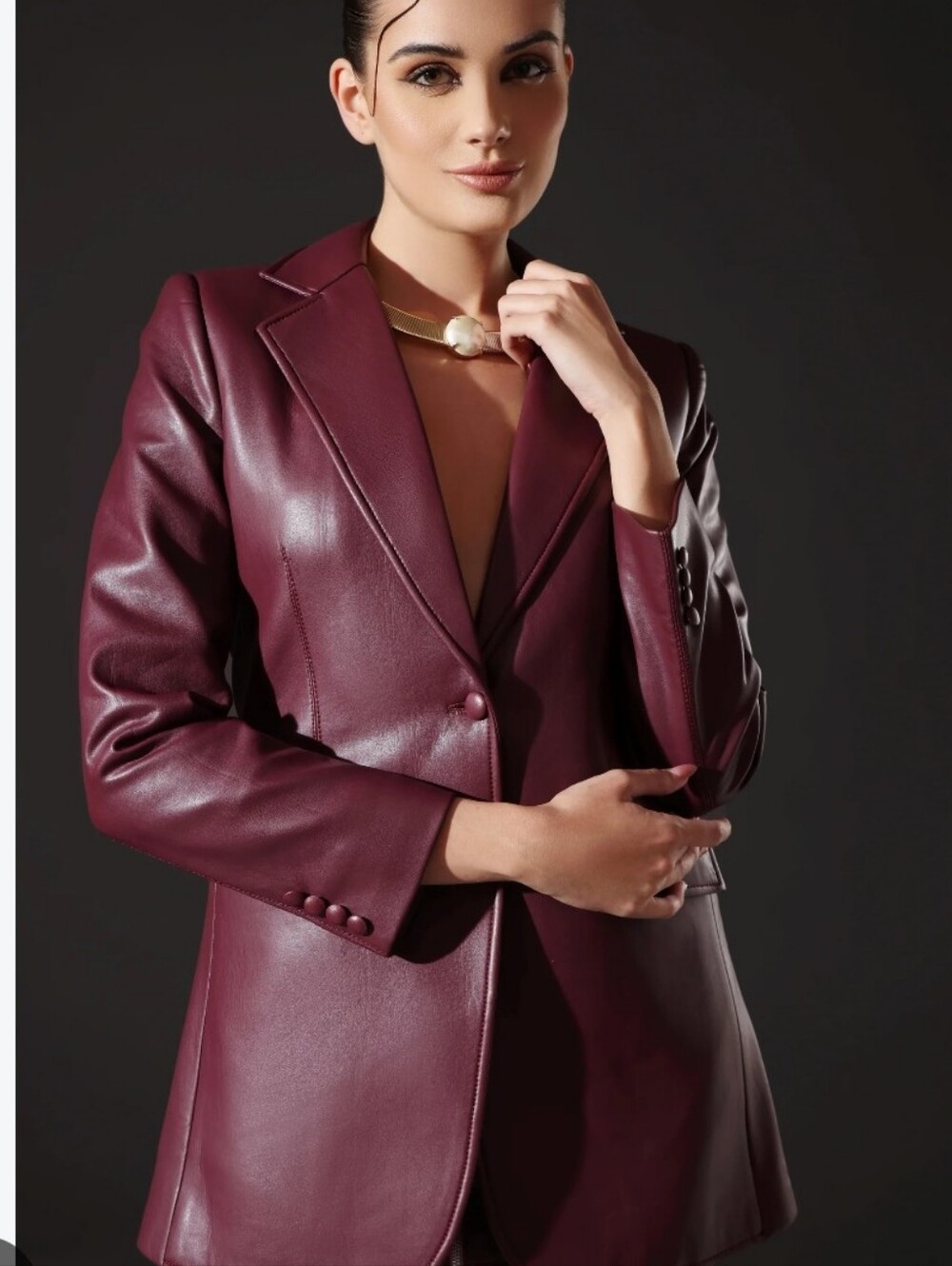 Lord & Taylor Women's Wine Leather Blazer Size 16